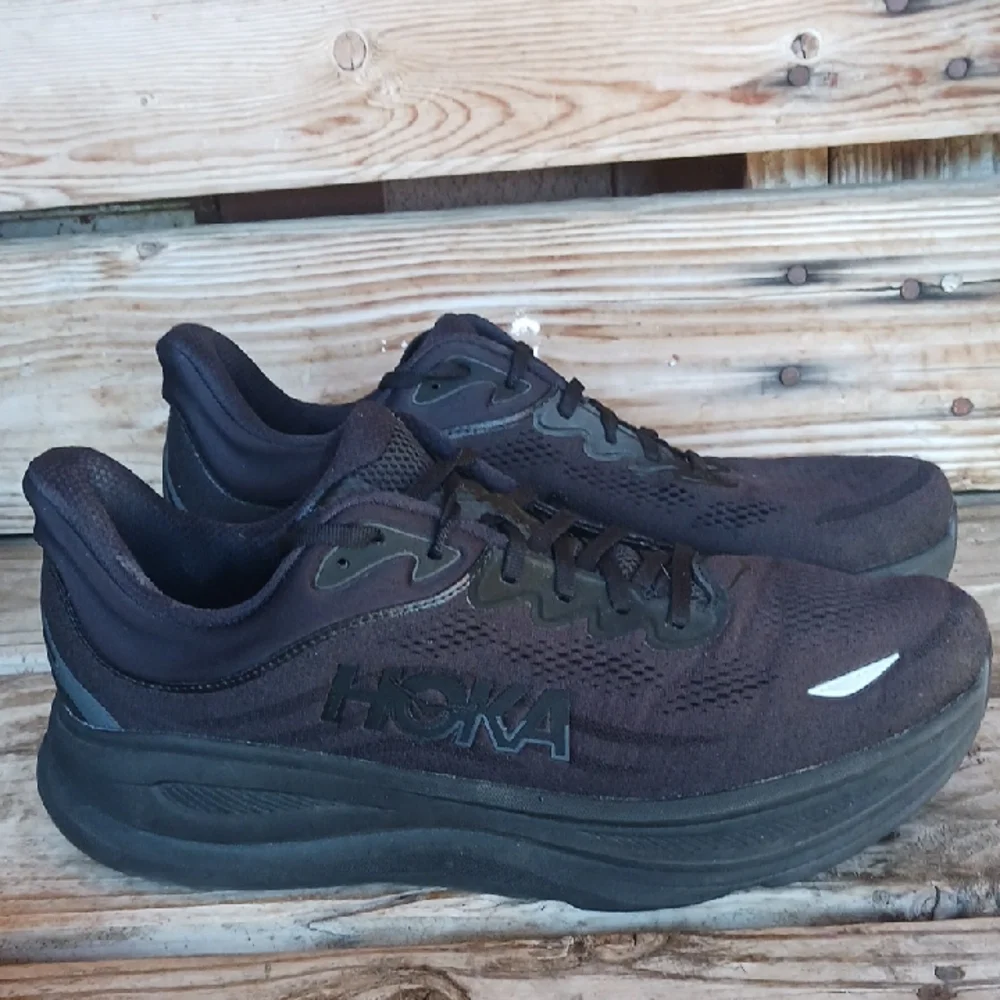 Hoka Bondi 9 Black Athletic Shoes with Cushioned Midsole - Picture 4 of 15